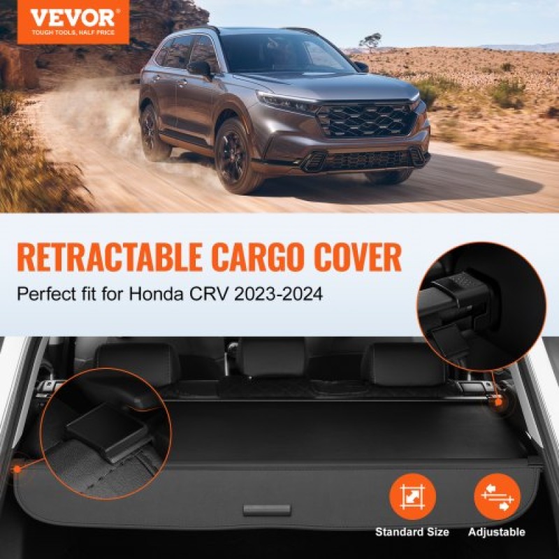 Πτυσσόμενο κάλυμμα φορτίου VEVOR για Honda, αναβαθμισμένο αδιάβροχο κάλυμμα πορτμπαγκάζ Ασπίδα ασφαλείας για Honda CRV 2023-2025 5θέσιο, ανθεκτικό στην υπεριώδη ακτινοβολία κάλυμμα πίσω πορτμπαγκάζ με κράμα αλουμινίου & δέρμα PVC