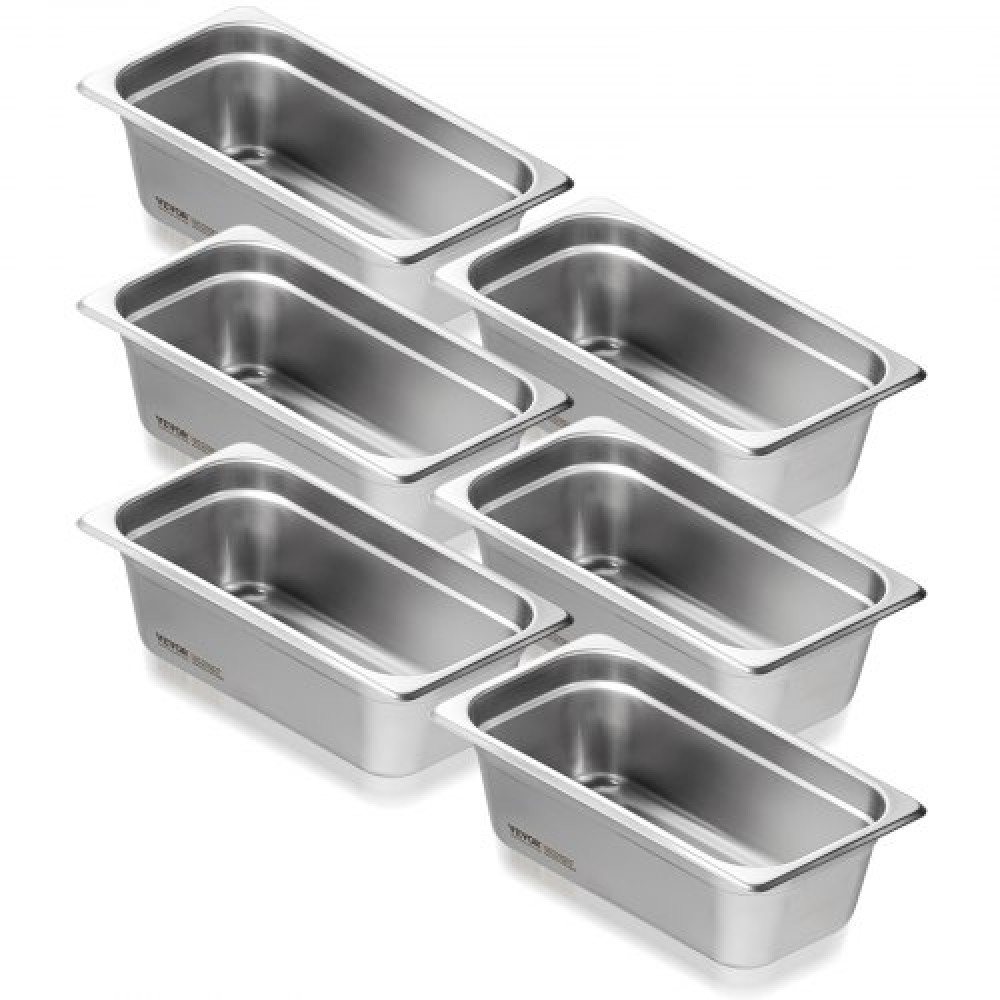 VEVOR 6 Pack Pans Hotel, 1/3 Size Anti-Jam Steam Pan, 0,8mm πάχος από ανοξείδωτο ατσάλι Επιτραπέζιο ταψί εστιατορίου, 4 ιντσών βαθύ εμπορικό επιτραπέζιο τηγάνι, τροφοδοσία αποθήκευσης τροφίμων, για βιομηχανική και επιστημονική