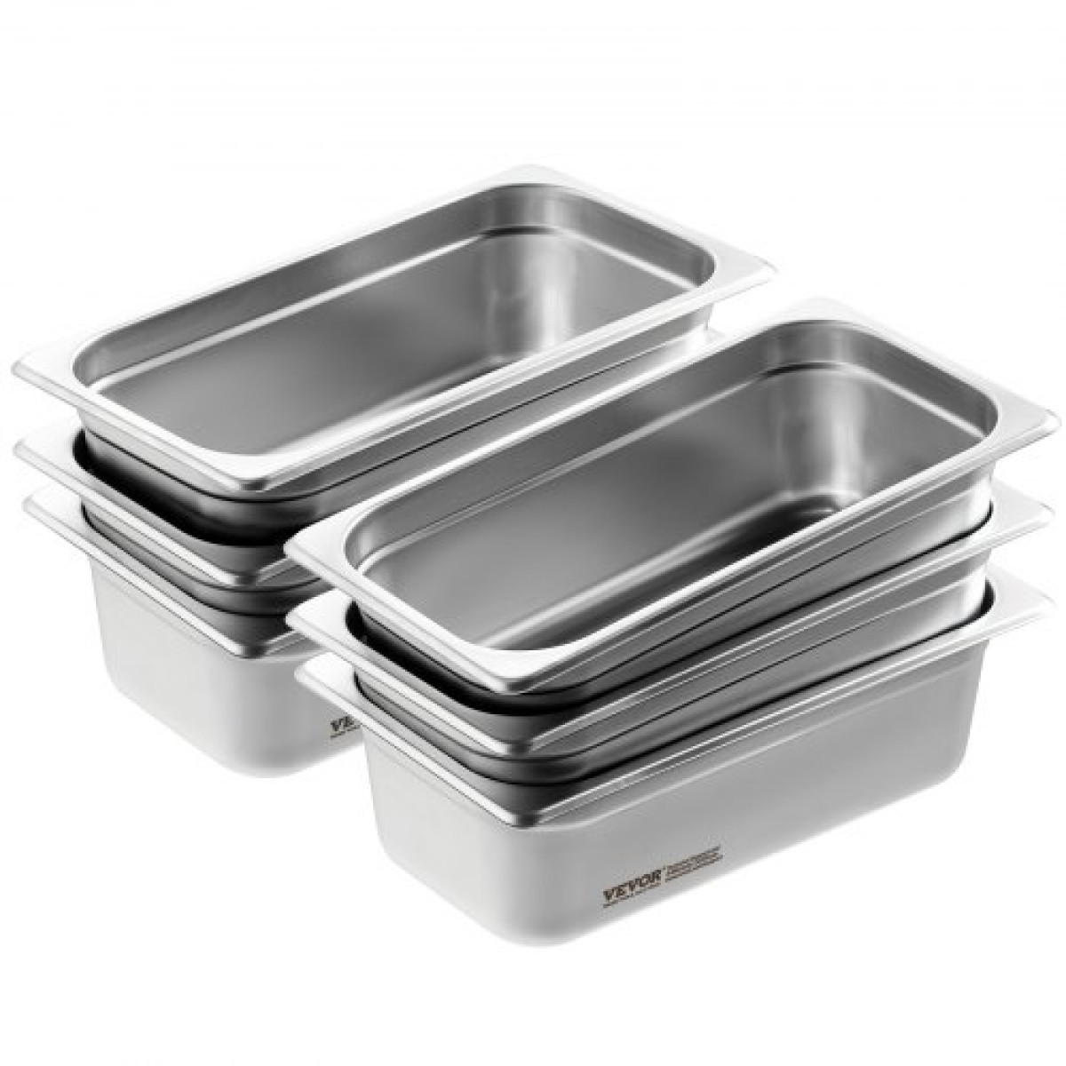 VEVOR 6 Pack Pans Hotel, 1/3 Size Anti-Jam Steam Pan, 0,8mm πάχος από ανοξείδωτο ατσάλι Επιτραπέζιο ταψί εστιατορίου, 4 ιντσών βαθύ εμπορικό επιτραπέζιο τηγάνι, τροφοδοσία αποθήκευσης τροφίμων, για βιομηχανική και επιστημονική