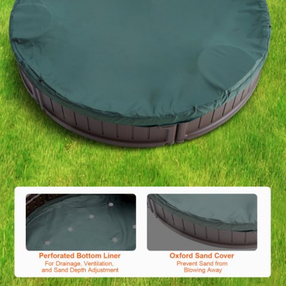 VEVOR Sandbox με κάλυμμα, 72 x 41,5 x 9,1 σε Oval Sand Box, HDPE Sand Pit με 4 γωνιακά καθίσματα και κάτω επένδυση, Παιδικό sandbox για υπαίθρια αυλή, παραλία, πάρκο, δώρο για αγόρια, κορίτσια 3-12 ετών, καφέ