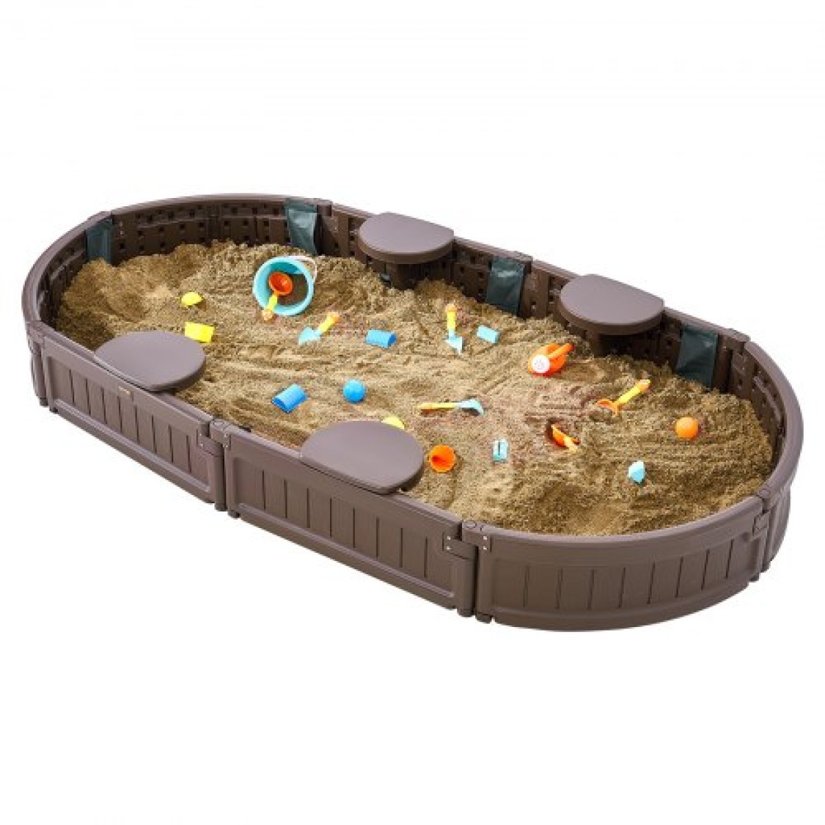 VEVOR Sandbox με κάλυμμα, 72 x 41,5 x 9,1 σε Oval Sand Box, HDPE Sand Pit με 4 γωνιακά καθίσματα και κάτω επένδυση, Παιδικό sandbox για υπαίθρια αυλή, παραλία, πάρκο, δώρο για αγόρια, κορίτσια 3-12 ετών, καφέ