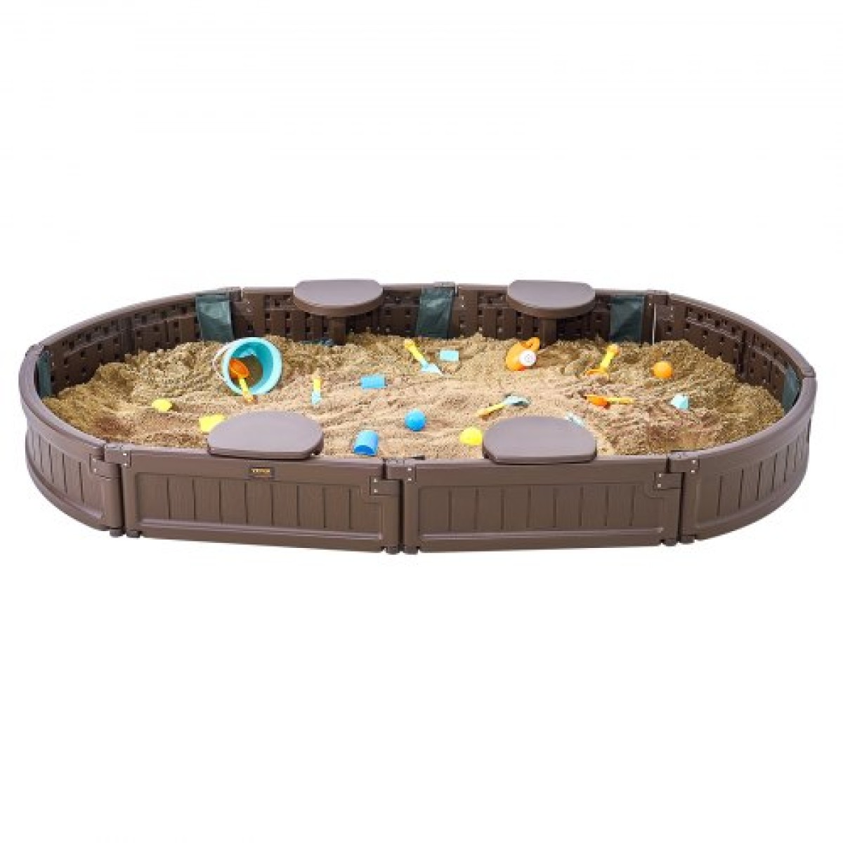 VEVOR Sandbox με κάλυμμα, 72 x 41,5 x 9,1 σε Oval Sand Box, HDPE Sand Pit με 4 γωνιακά καθίσματα και κάτω επένδυση, Παιδικό sandbox για υπαίθρια αυλή, παραλία, πάρκο, δώρο για αγόρια, κορίτσια 3-12 ετών, καφέ
