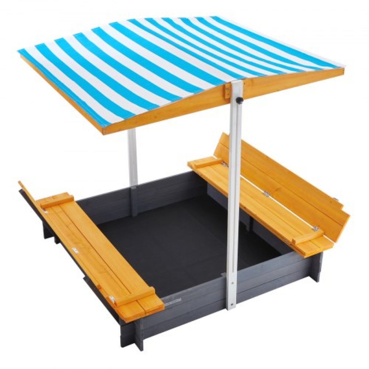 VEVOR Ξύλινο Sandbox με κουβούκλιο, 57,3 x 47,2 x 47,2 σε Sand Box, Sand Pit με πτυσσόμενα καθίσματα πάγκου και κάτω επένδυση, φυσικό ξύλο sandbox για παιδιά για εξωτερική αυλή, παραλία, πάρκο, δώρο για ηλικίες 3-12