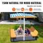 VEVOR Ξύλινο Sandbox με κουβούκλιο, 57,3 x 47,2 x 47,2 σε Sand Box, Sand Pit με πτυσσόμενα καθίσματα πάγκου και κάτω επένδυση, φυσικό ξύλο sandbox για παιδιά για εξωτερική αυλή, παραλία, πάρκο, δώρο για ηλικίες 3-12