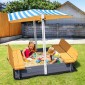VEVOR Ξύλινο Sandbox με κουβούκλιο, 57,3 x 47,2 x 47,2 σε Sand Box, Sand Pit με πτυσσόμενα καθίσματα πάγκου και κάτω επένδυση, φυσικό ξύλο sandbox για παιδιά για εξωτερική αυλή, παραλία, πάρκο, δώρο για ηλικίες 3-12