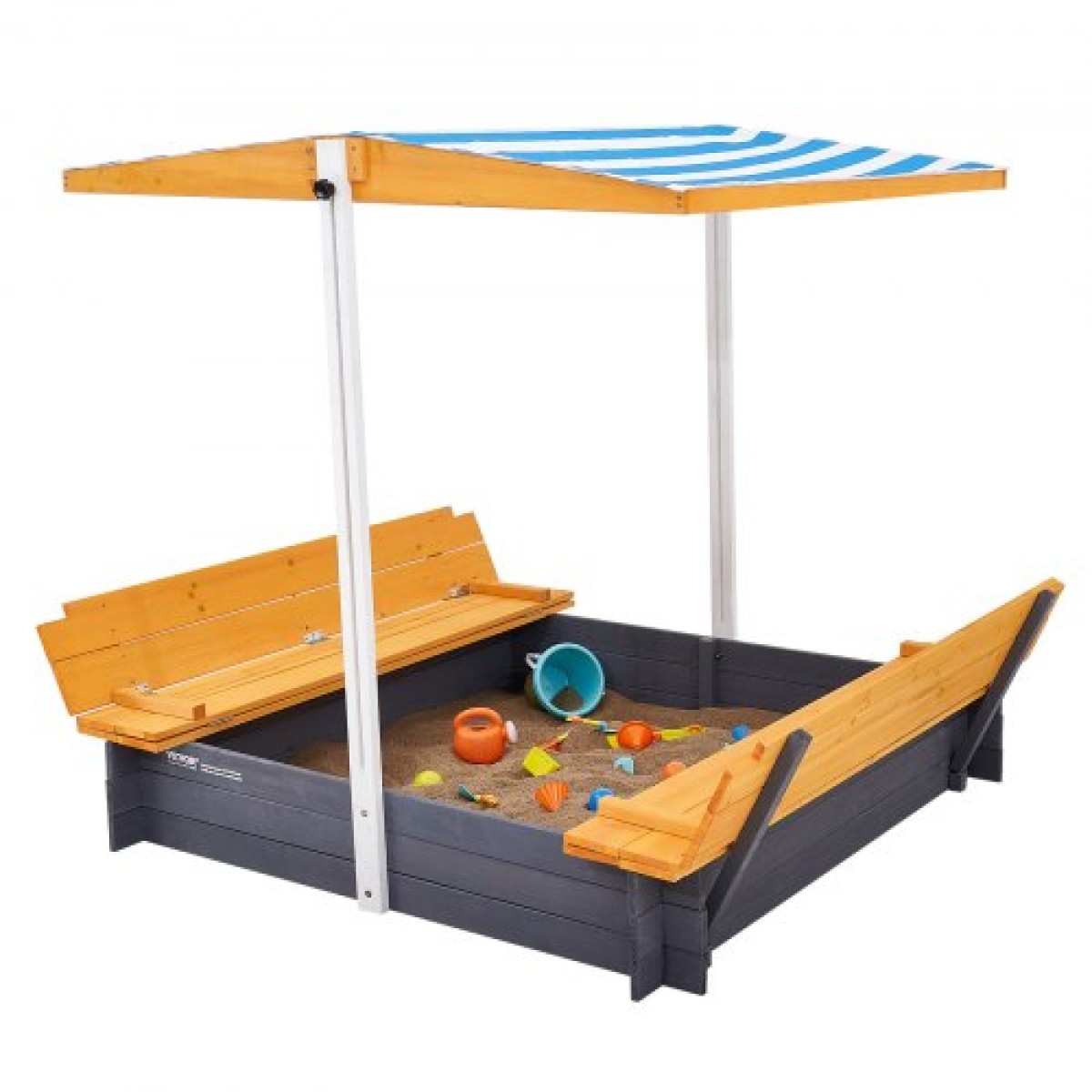 VEVOR Ξύλινο Sandbox με κουβούκλιο, 57,3 x 47,2 x 47,2 σε Sand Box, Sand Pit με πτυσσόμενα καθίσματα πάγκου και κάτω επένδυση, φυσικό ξύλο sandbox για παιδιά για εξωτερική αυλή, παραλία, πάρκο, δώρο για ηλικίες 3-12