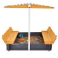 VEVOR Ξύλινο Sandbox με κουβούκλιο, 57,3 x 47,2 x 47,2 σε Sand Box, Sand Pit με πτυσσόμενα καθίσματα πάγκου και κάτω επένδυση, φυσικό ξύλο sandbox για παιδιά για εξωτερική αυλή, παραλία, πάρκο, δώρο για ηλικίες 3-12