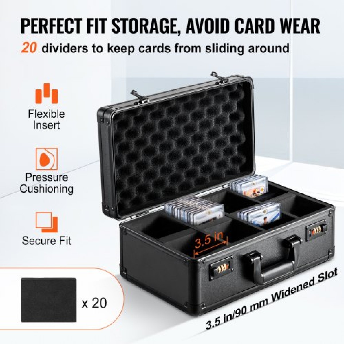 VEVOR Graded Card Storage Box, 4 Slots, Graded Sports Card Holder Case Cards with Coded Lock Foam Diviers, for 108 Graded Card PSA 76 BGS Graded Cards 84 SGC Cards 388 Top Loaders or 999+ Loose Cards