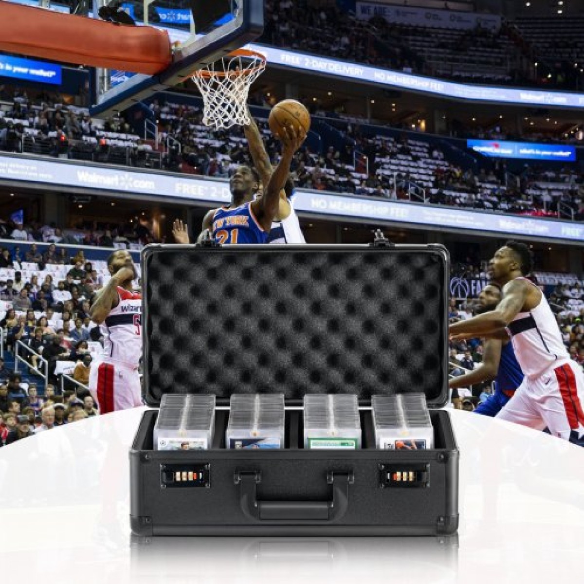 VEVOR Graded Card Storage Box, 4 Slots, Graded Sports Card Holder Case Cards with Coded Lock Foam Diviers, for 108 Graded Card PSA 76 BGS Graded Cards 84 SGC Cards 388 Top Loaders or 999+ Loose Cards