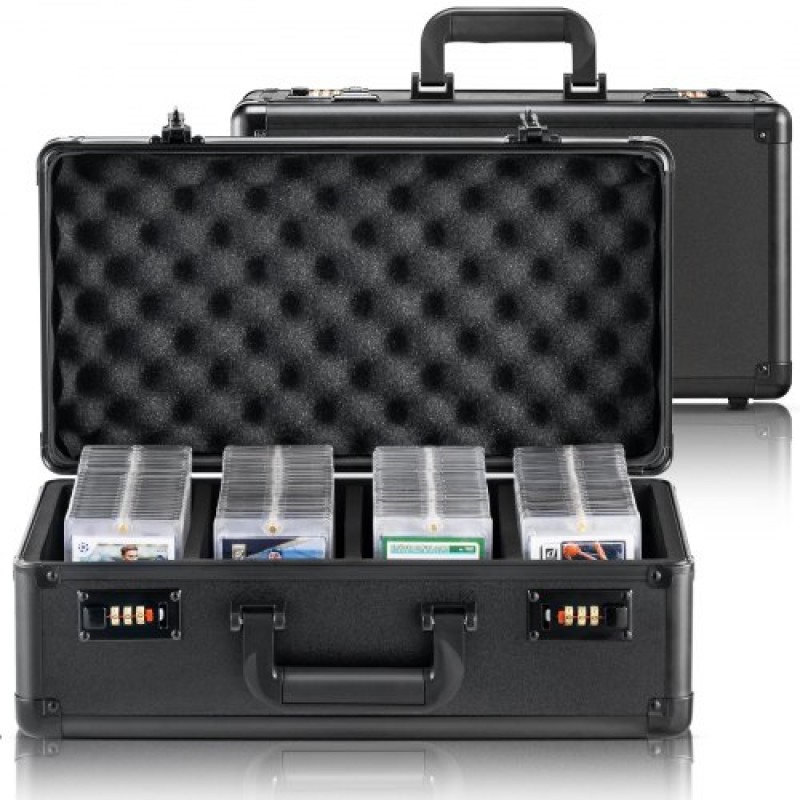 VEVOR Graded Card Storage Box, 4 Slots, Graded Sports Card Holder Case Cards with Coded Lock Foam Diviers, for 108 Graded Card PSA 76 BGS Graded Cards 84 SGC Cards 388 Top Loaders or 999+ Loose Cards