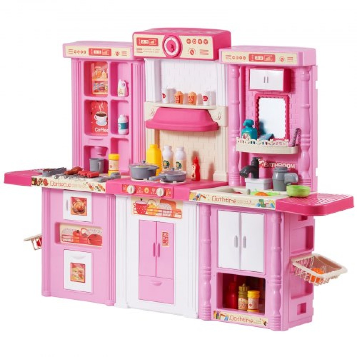 VEVOR Kids Kitchen Playset, 3-in-1 Toddler Kitchen with Simulated Spray, Sounds and Lights, Play Kitchen Set with 74 PCS Σετ αξεσουάρ μαγειρικής για νήπια, παιδιά προσχολικής ηλικίας, παιδιά 3-8 ετών, ροζ