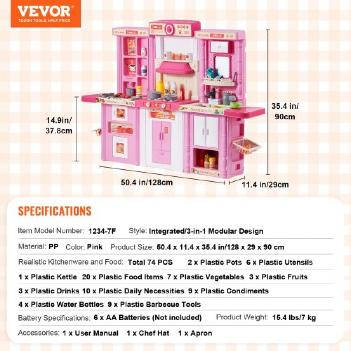 VEVOR Kids Kitchen Playset, 3-in-1 Toddler Kitchen with Simulated Spray, Sounds and Lights, Play Kitchen Set with 74 PCS Σετ αξεσουάρ μαγειρικής για νήπια, παιδιά προσχολικής ηλικίας, παιδιά 3-8 ετών, ροζ