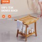Πάγκος ντους VEVOR Teak, 22 x 14,4 x 18,5 ίντσες, αδιάβροχο ξύλινο σκαμπό ντους με αντιολισθητικά πόδια λαβής ραφιού αποθήκευσης, Μέγιστο φορτίο 300 lbs Κάθισμα καρέκλας ντους, για χρήση σε εσωτερικό και εξωτερικό μπάνιο