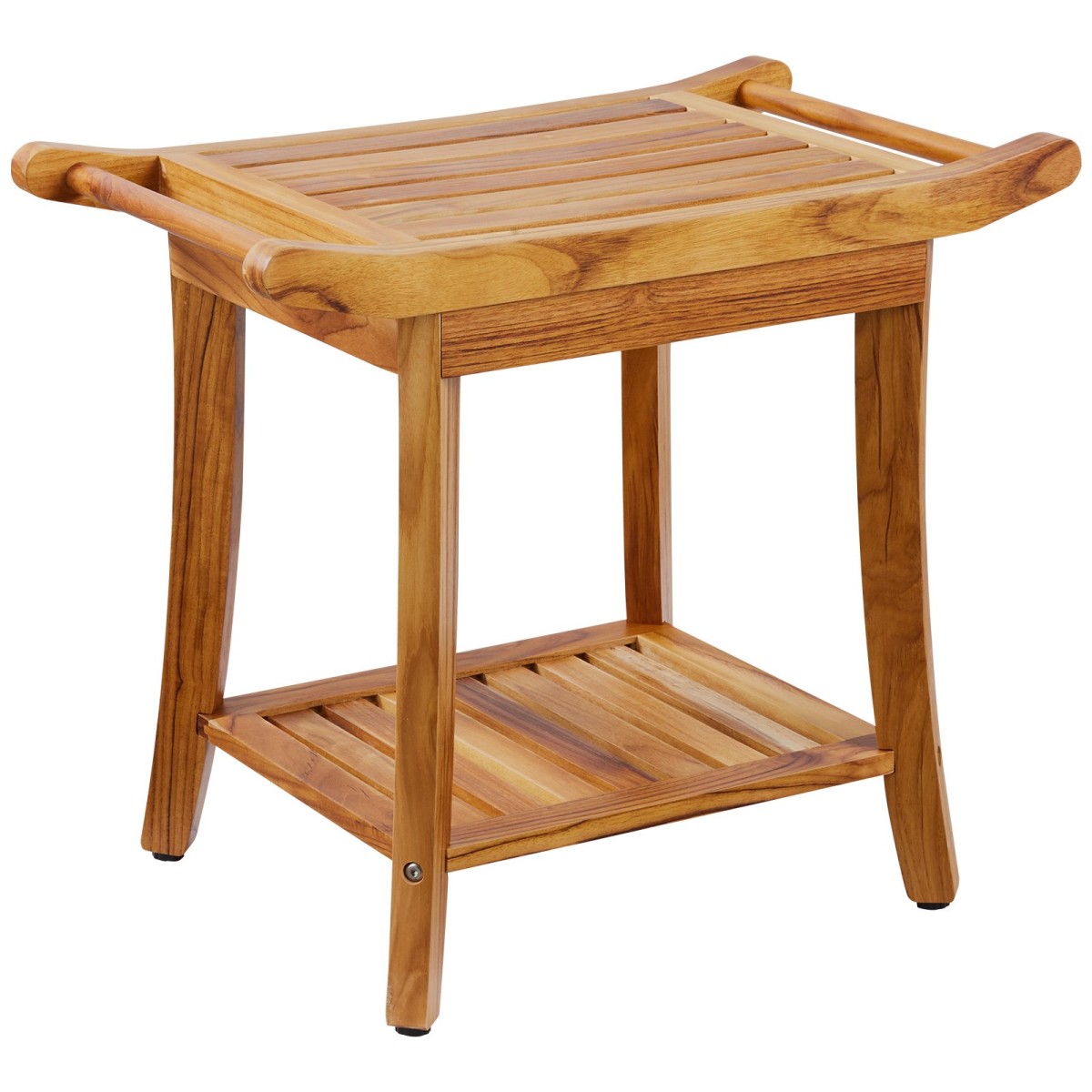 Πάγκος ντους VEVOR Teak, 22 x 14,4 x 18,5 ίντσες, αδιάβροχο ξύλινο σκαμπό ντους με αντιολισθητικά πόδια λαβής ραφιού αποθήκευσης, Μέγιστο φορτίο 300 lbs Κάθισμα καρέκλας ντους, για χρήση σε εσωτερικό και εξωτερικό μπάνιο