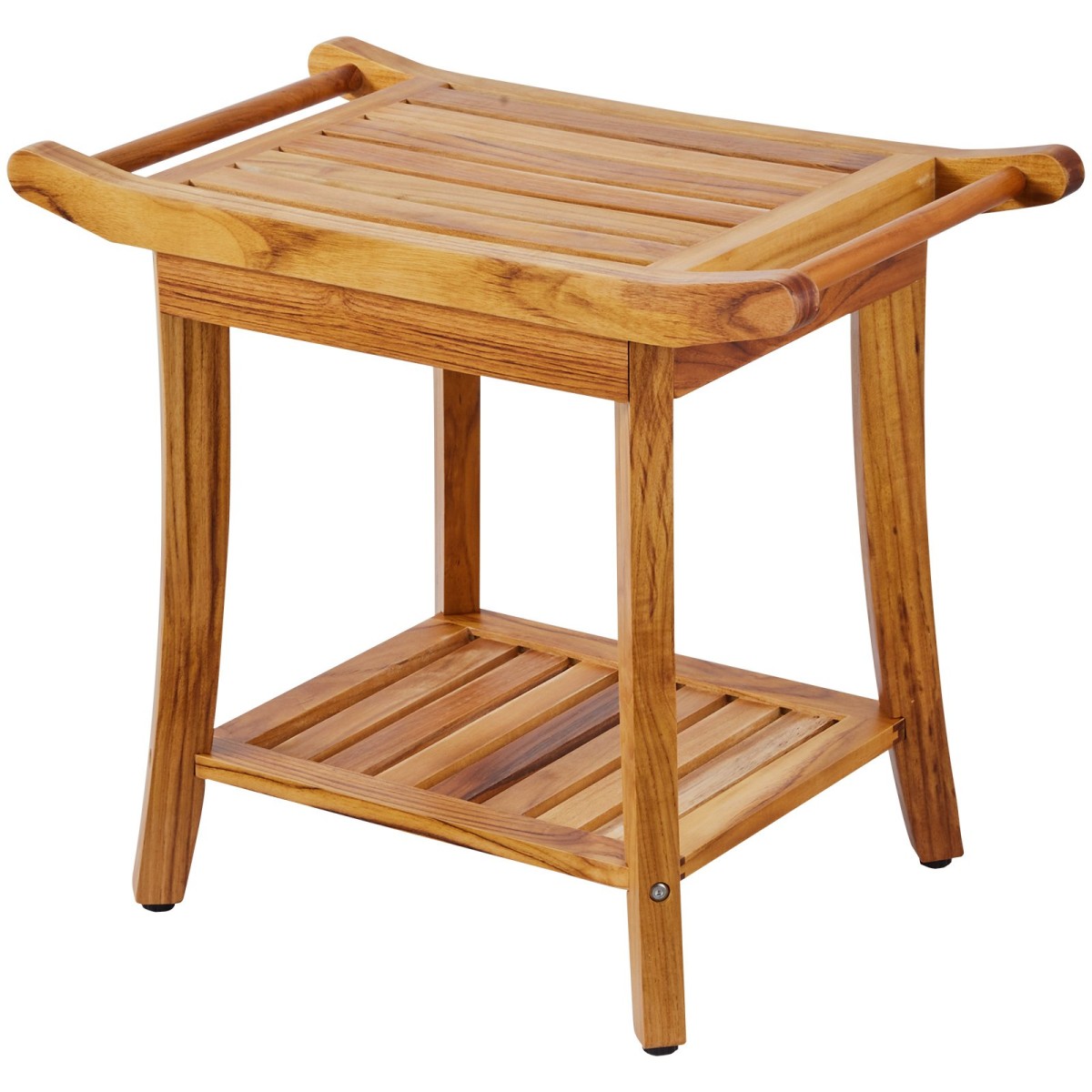 Πάγκος ντους VEVOR Teak, 22 x 14,4 x 18,5 ίντσες, αδιάβροχο ξύλινο σκαμπό ντους με αντιολισθητικά πόδια λαβής ραφιού αποθήκευσης, Μέγιστο φορτίο 300 lbs Κάθισμα καρέκλας ντους, για χρήση σε εσωτερικό και εξωτερικό μπάνιο