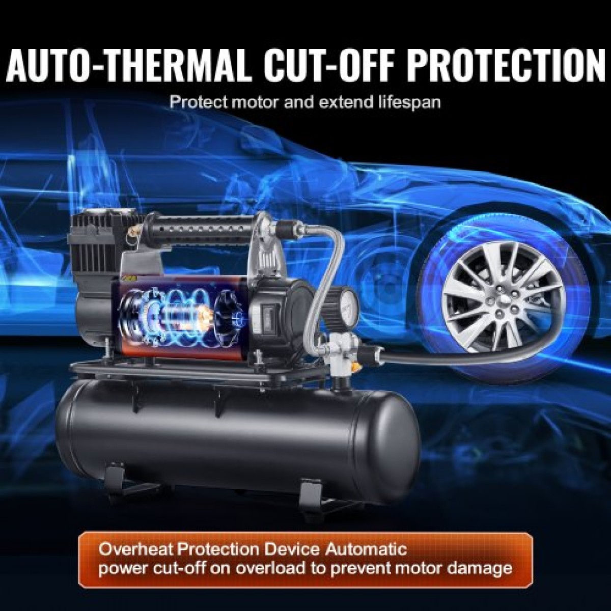 VEVOR 12V Heavy Duty Air Compressor with 6L Tank Kit, 6,35 CFM Portable Tire Inflator, 150 PSI Offroad Air Compressor with Digital Pressure Mauge Tire Inflator for Trucks Car SUV 4 x 4 Vehicle RV