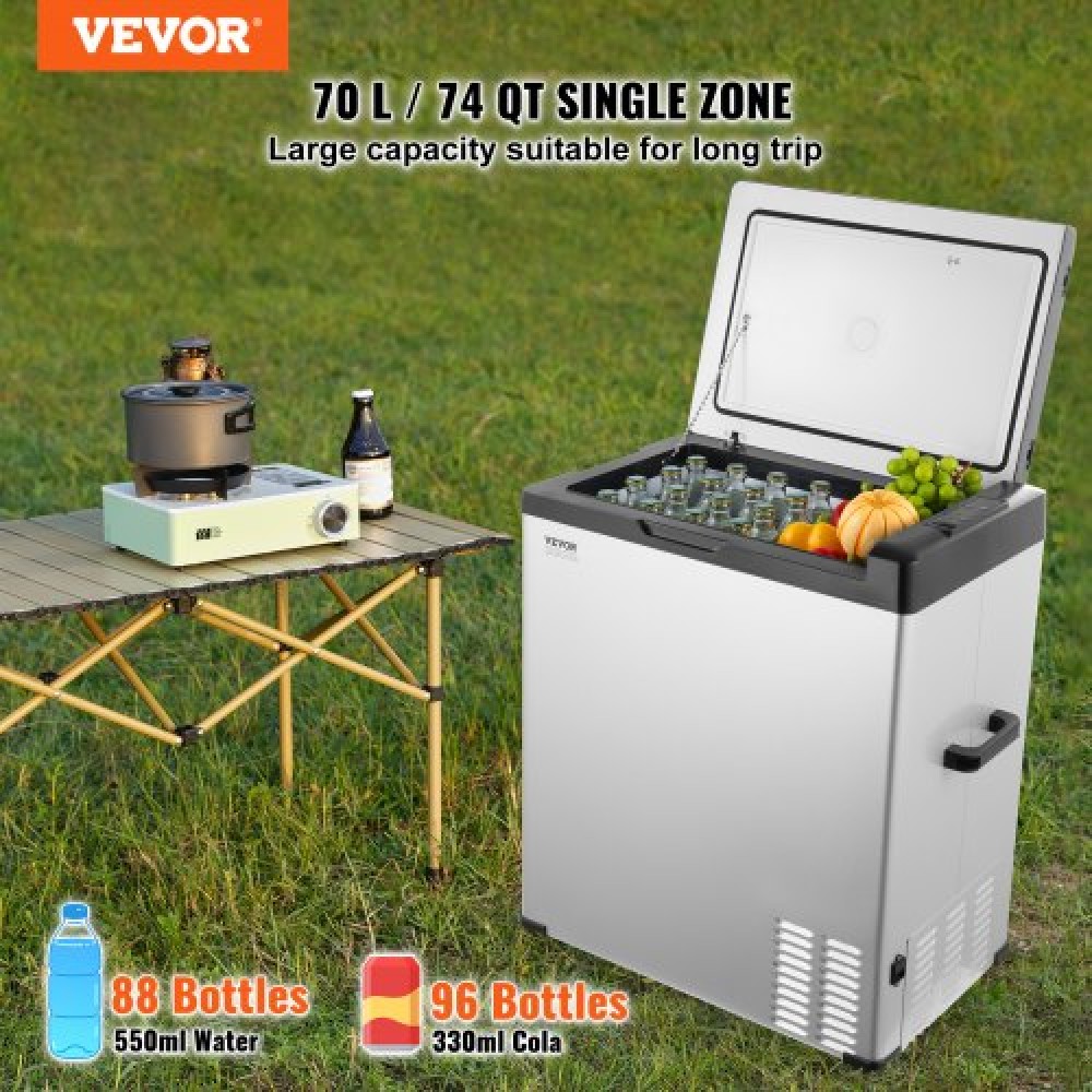 Ψυγείο αυτοκινήτου VEVOR, Ψυγείο αυτοκινήτου 12 Volt, φορητός καταψύκτης 70 L μονής ζώνης, -4℉-68℉ Ρυθμιζόμενο εύρος, 12/24V DC και 100-240V AC Compressor Cooler για εξωτερικούς χώρους, κάμπινγκ, RV