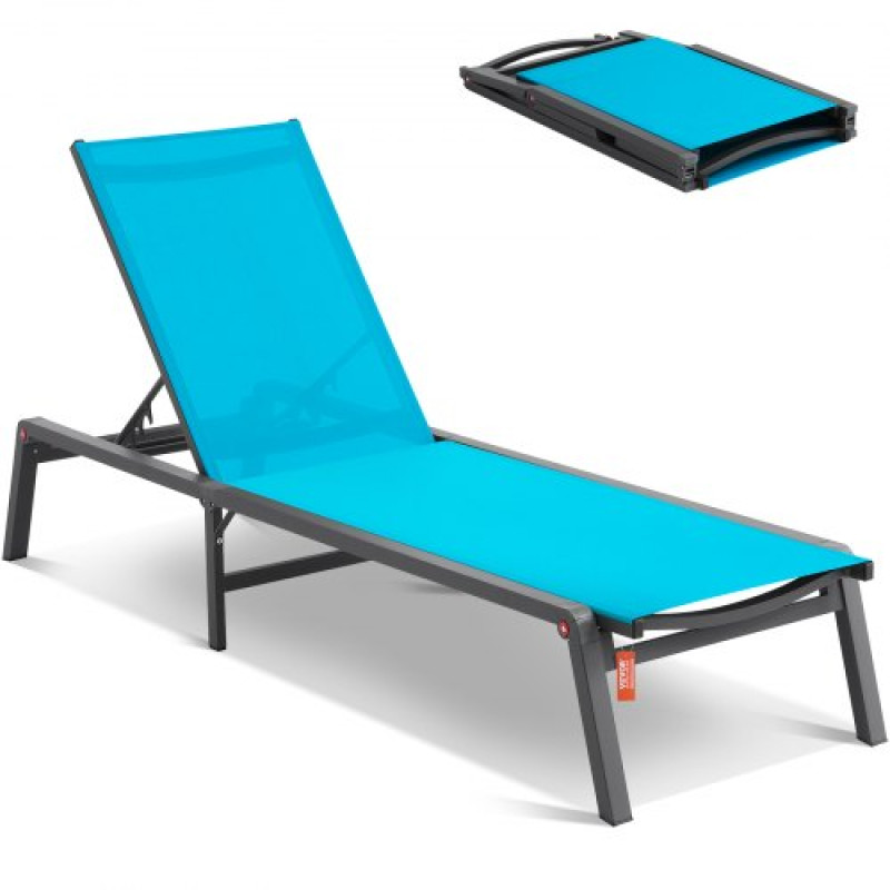VEVOR Chaise Lounge Chair Outdoor, Aluminum Patio Lounge Chair με ρυθμιζόμενη 5 θέσεων, Πτυσσόμενη ξαπλώστρα σαλονιού πισίνας και πλήρως επίπεδη καρέκλα μαυρίσματος για βεράντα, παραλία, πισίνα, μπλε