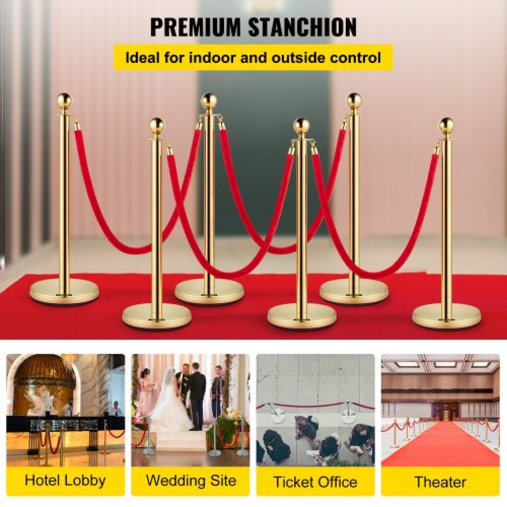 VEVOR Stanchion Post με Velvet Rope, 6-pack Crowd Control Stanchion with 4PCS 5FT Red Velvet Ropes, inox Queue Barrier Line Divier with Ball Top για εκδηλώσεις, μουσεία, πάρτι