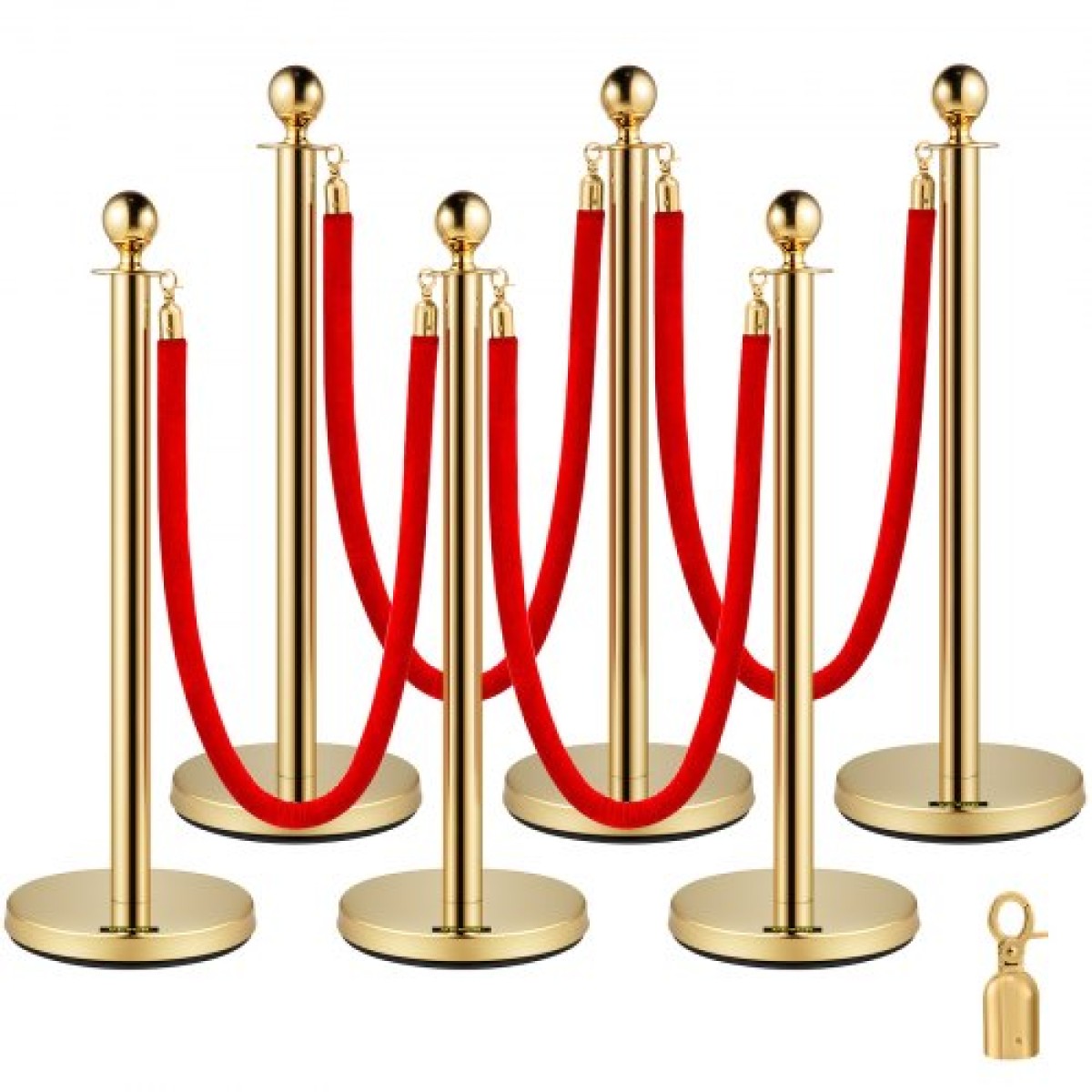 VEVOR Stanchion Post με Velvet Rope, 6-pack Crowd Control Stanchion with 4PCS 5FT Red Velvet Ropes, inox Queue Barrier Line Divier with Ball Top για εκδηλώσεις, μουσεία, πάρτι