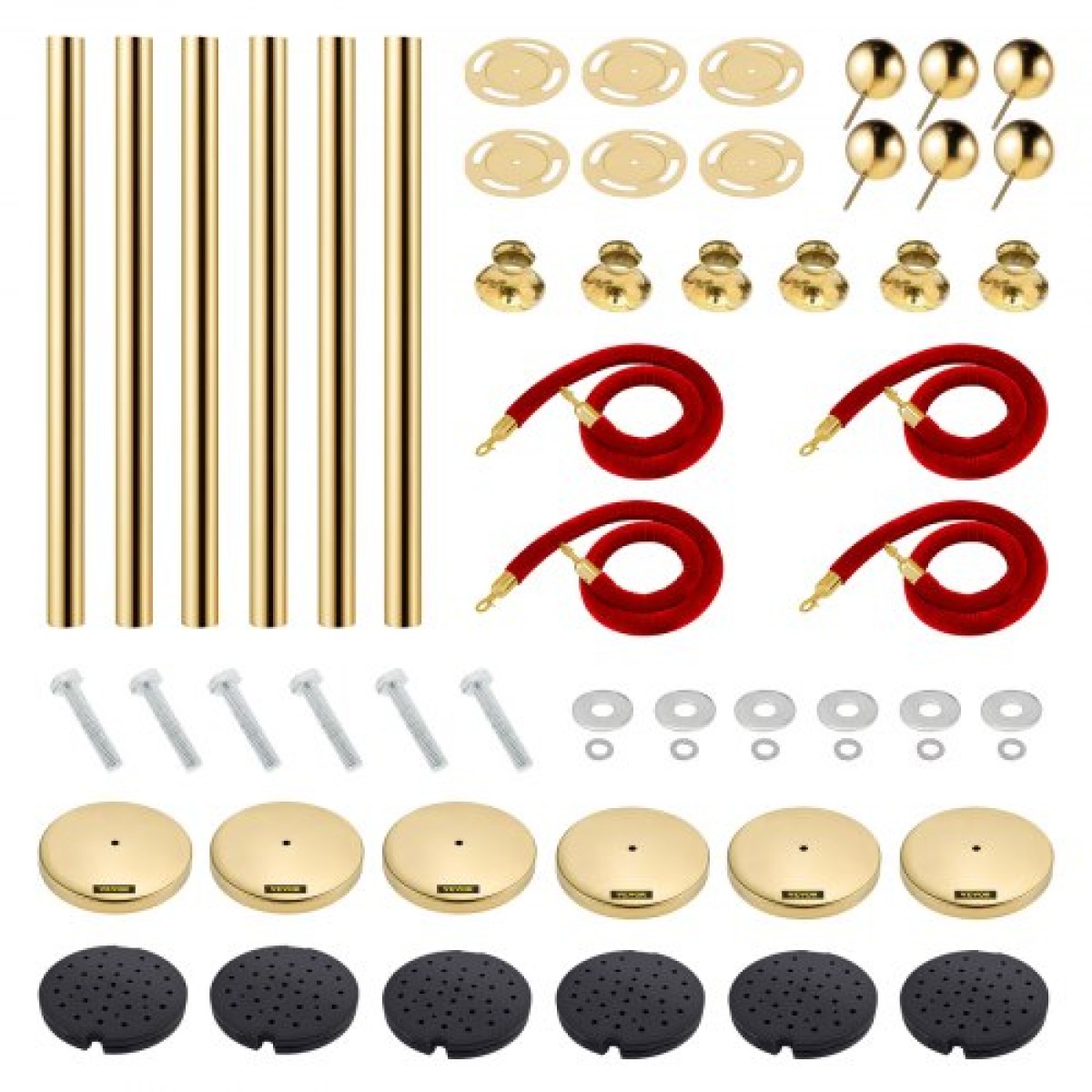 VEVOR Stanchion Post με Velvet Rope, 6-pack Crowd Control Stanchion with 4PCS 5FT Red Velvet Ropes, inox Queue Barrier Line Divier with Ball Top για εκδηλώσεις, μουσεία, πάρτι
