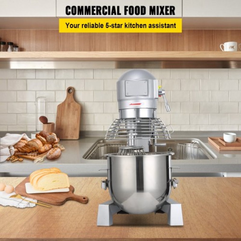 Μίξερ κουζίνας VEVOR Industrial Kitchen 15Qt 600W, 3 ταχύτητες ταχύτητας (110/178/390 RPM), Ανθεκτικό 110V, Περιλαμβάνει ανοξείδωτο μπολ, γάντζο ζύμης, σύρμα, χτυπητήρι, ιδανικό για εκπαιδευτικά ιδρύματα, αρτοποιεία, εστιατόρια