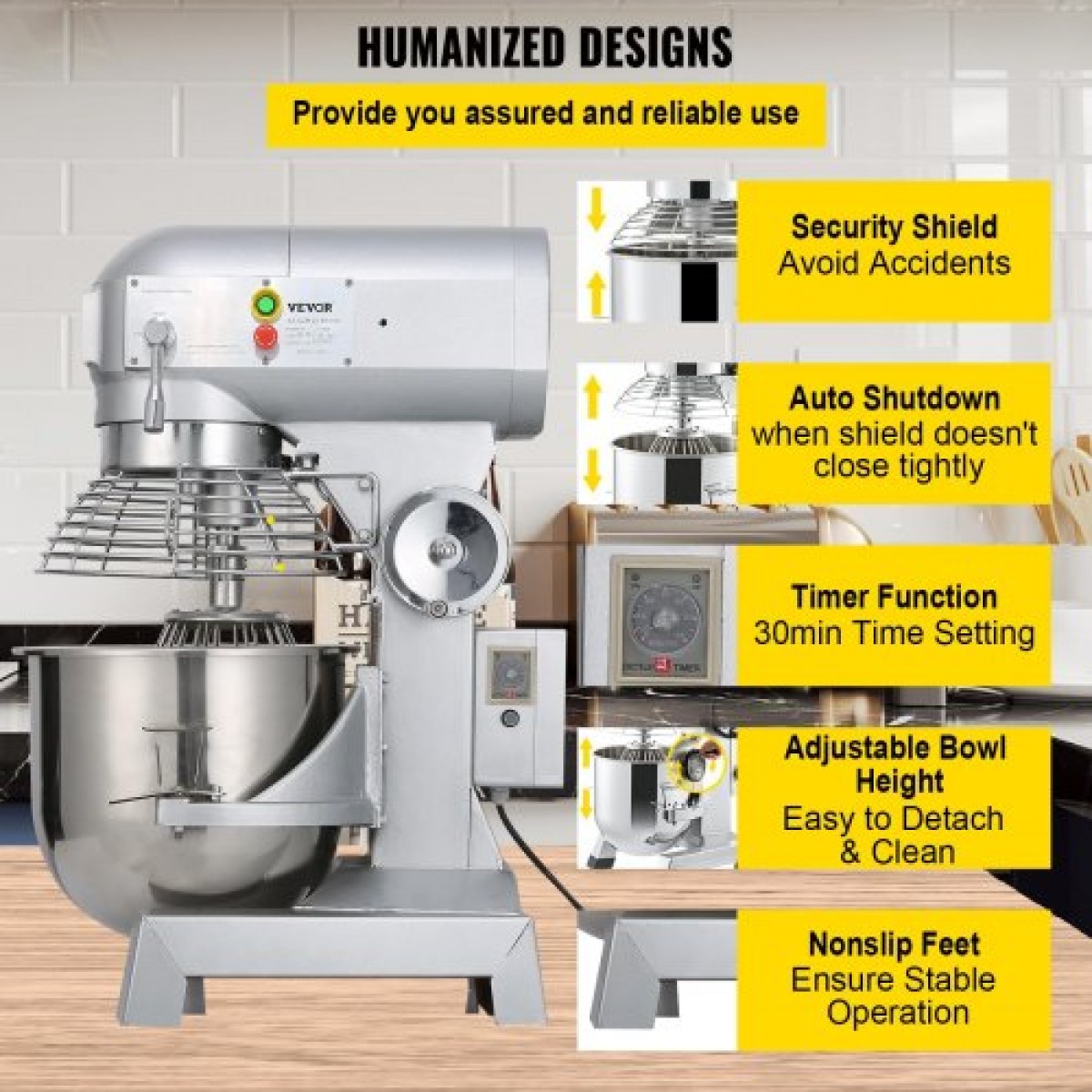 Μίξερ κουζίνας VEVOR Industrial Kitchen 15Qt 600W, 3 ταχύτητες ταχύτητας (110/178/390 RPM), Ανθεκτικό 110V, Περιλαμβάνει ανοξείδωτο μπολ, γάντζο ζύμης, σύρμα, χτυπητήρι, ιδανικό για εκπαιδευτικά ιδρύματα, αρτοποιεία, εστιατόρια