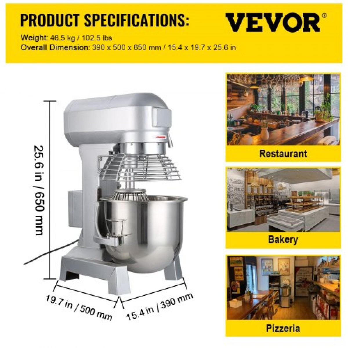 Μίξερ κουζίνας VEVOR Industrial Kitchen 15Qt 600W, 3 ταχύτητες ταχύτητας (110/178/390 RPM), Ανθεκτικό 110V, Περιλαμβάνει ανοξείδωτο μπολ, γάντζο ζύμης, σύρμα, χτυπητήρι, ιδανικό για εκπαιδευτικά ιδρύματα, αρτοποιεία, εστιατόρια