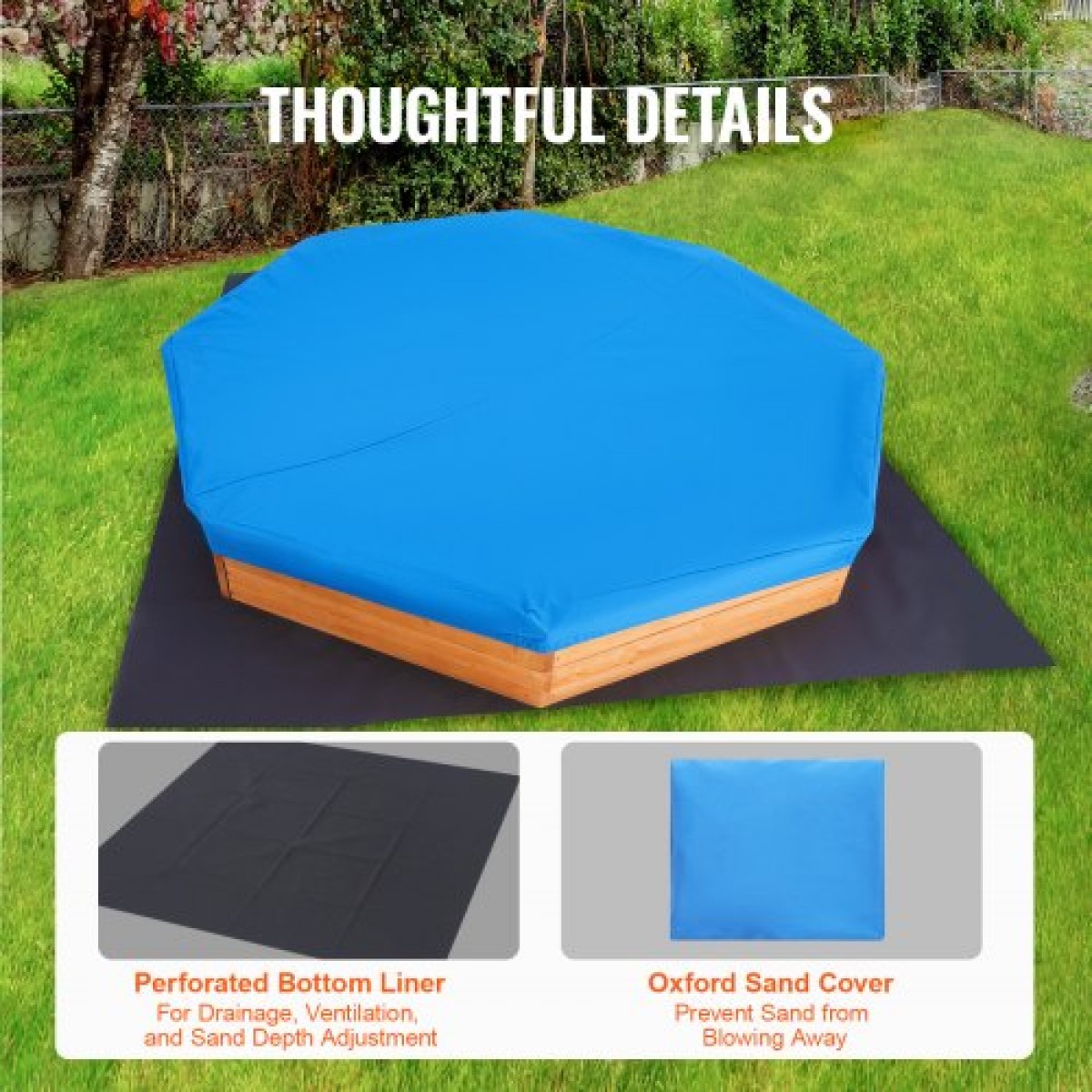 VEVOR Ξύλινο Sandbox με κάλυμμα, 75,6 x 75,6 x 9,1 σε οκταγωνικό Sand Box, Sand Pit με 4 καθίσματα και κάτω επένδυση, Παιδικό sandbox για εξωτερική αυλή, παραλία, πάρκο, δώρο για αγόρια, κορίτσια ηλικίας 3-12