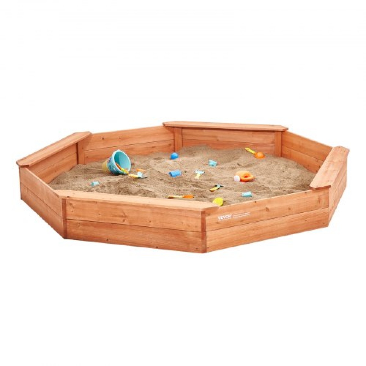 VEVOR Ξύλινο Sandbox με κάλυμμα, 75,6 x 75,6 x 9,1 σε οκταγωνικό Sand Box, Sand Pit με 4 καθίσματα και κάτω επένδυση, Παιδικό sandbox για εξωτερική αυλή, παραλία, πάρκο, δώρο για αγόρια, κορίτσια ηλικίας 3-12