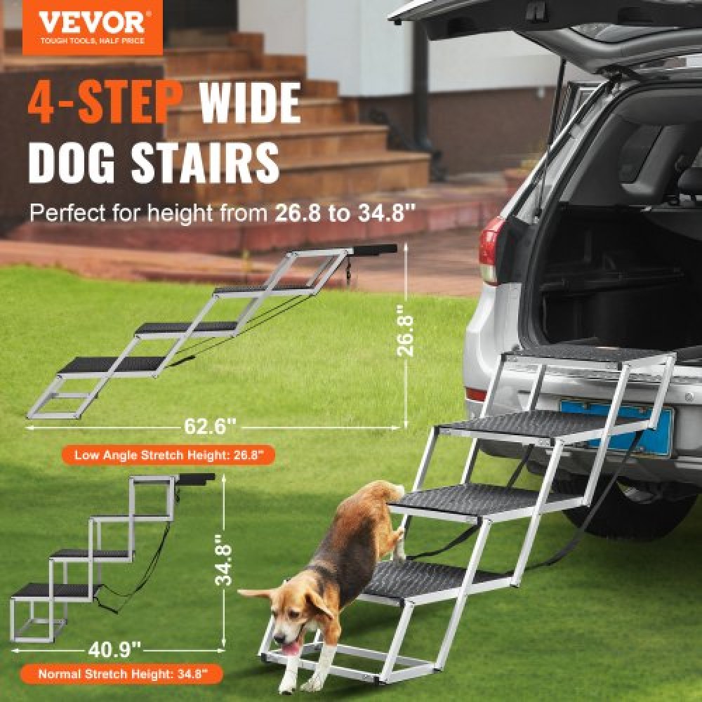 VEVOR Dog Stair for Cars Πτυσσόμενα σκαλοπάτια σκύλου 4 βημάτων Αλουμίνιο φορτία έως 113,4 kg