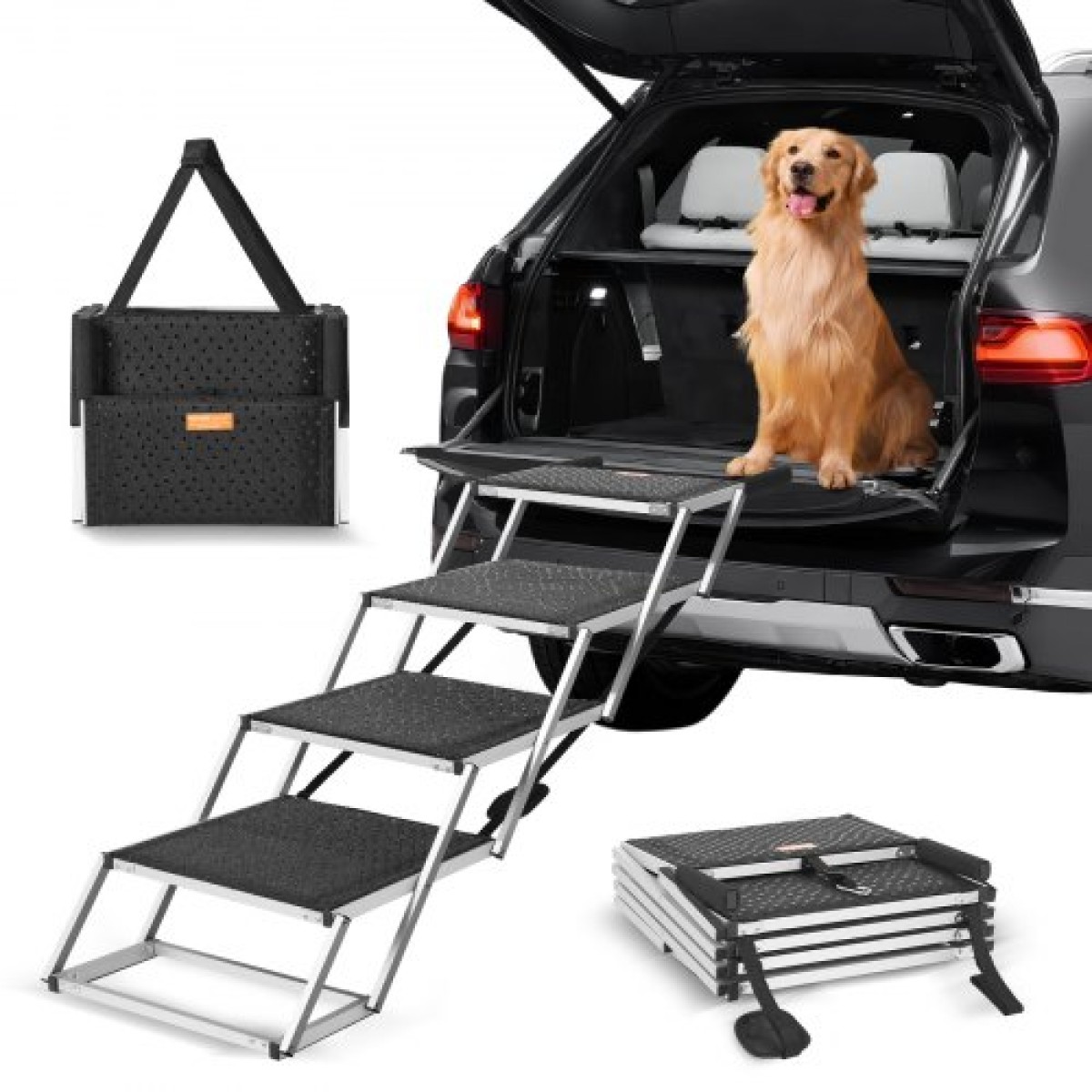 VEVOR Dog Stair for Cars Πτυσσόμενα σκαλοπάτια σκύλου 4 βημάτων Αλουμίνιο φορτία έως 113,4 kg