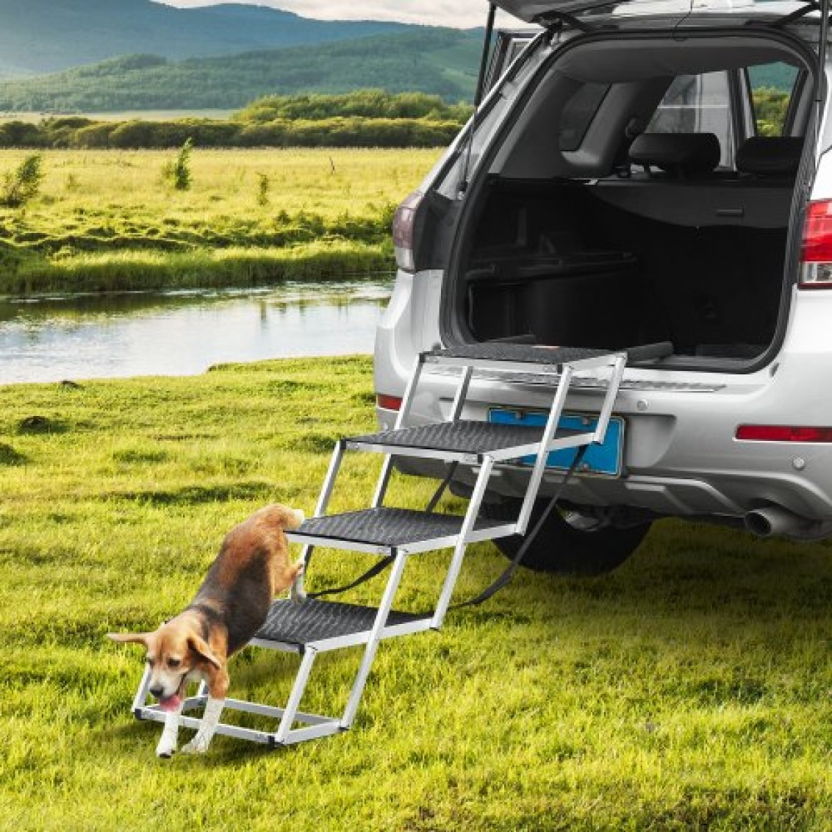 VEVOR Dog Stair for Cars Πτυσσόμενα σκαλοπάτια σκύλου 4 βημάτων Αλουμίνιο φορτία έως 113,4 kg