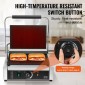 Εμπορική σχάρα Panini VEVOR, Ηλεκτρικό σάντουιτς Panini Maker 2200W, Ανοξείδωτη ψησταριά σάντουιτς με χειρολαβή και έλεγχο θερμοκρασίας, 34x23 cm Πλήρης αυλάκωση εμαγιέ πλάκα, για μπριζόλα χάμπουργκερ μπέικον