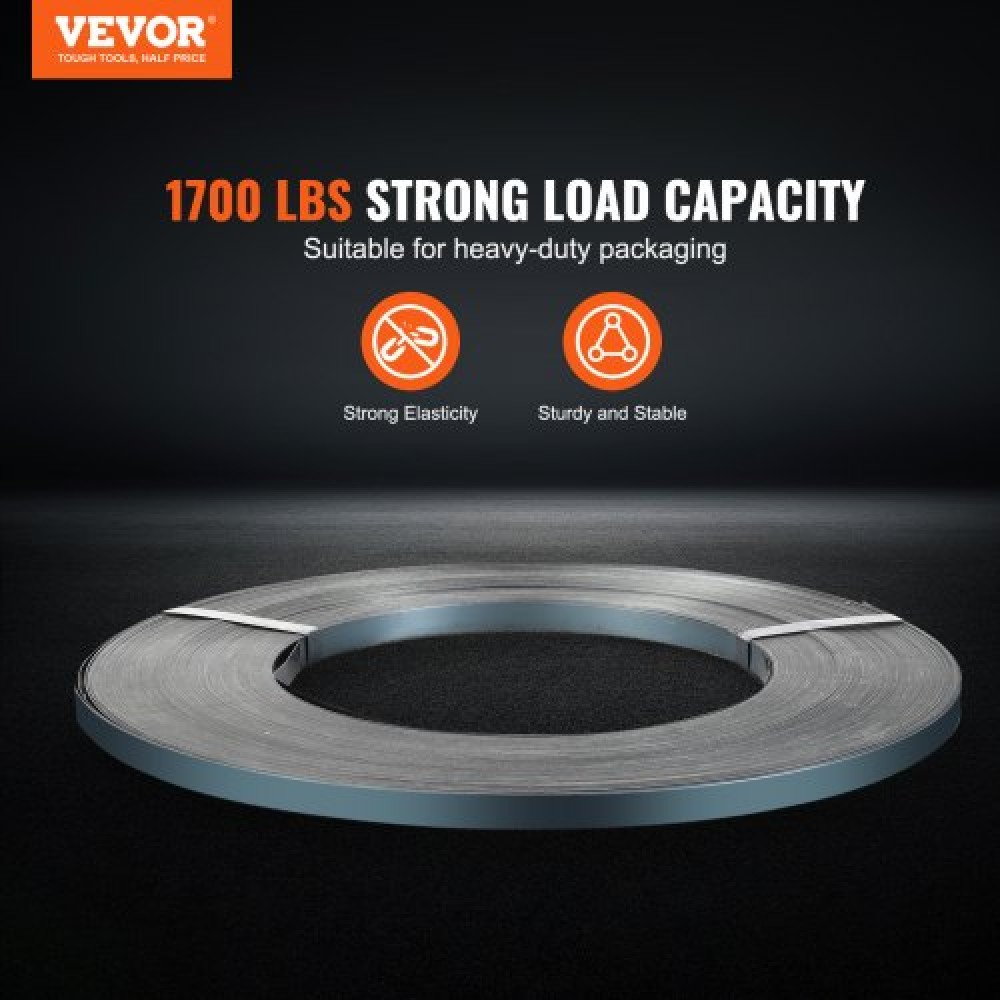 Πηνίο VEVOR Steel Strapping, 19 mm x 0,55 mm x 500 m, Μεταλλικό ρολό ταινίας που αντέχει σε σκληρό περιβάλλον, 771 kg Αντοχή σε θραύση, Πηνίο ιμάντων παλέτας βαρέως τύπου για συσκευασία παλετών