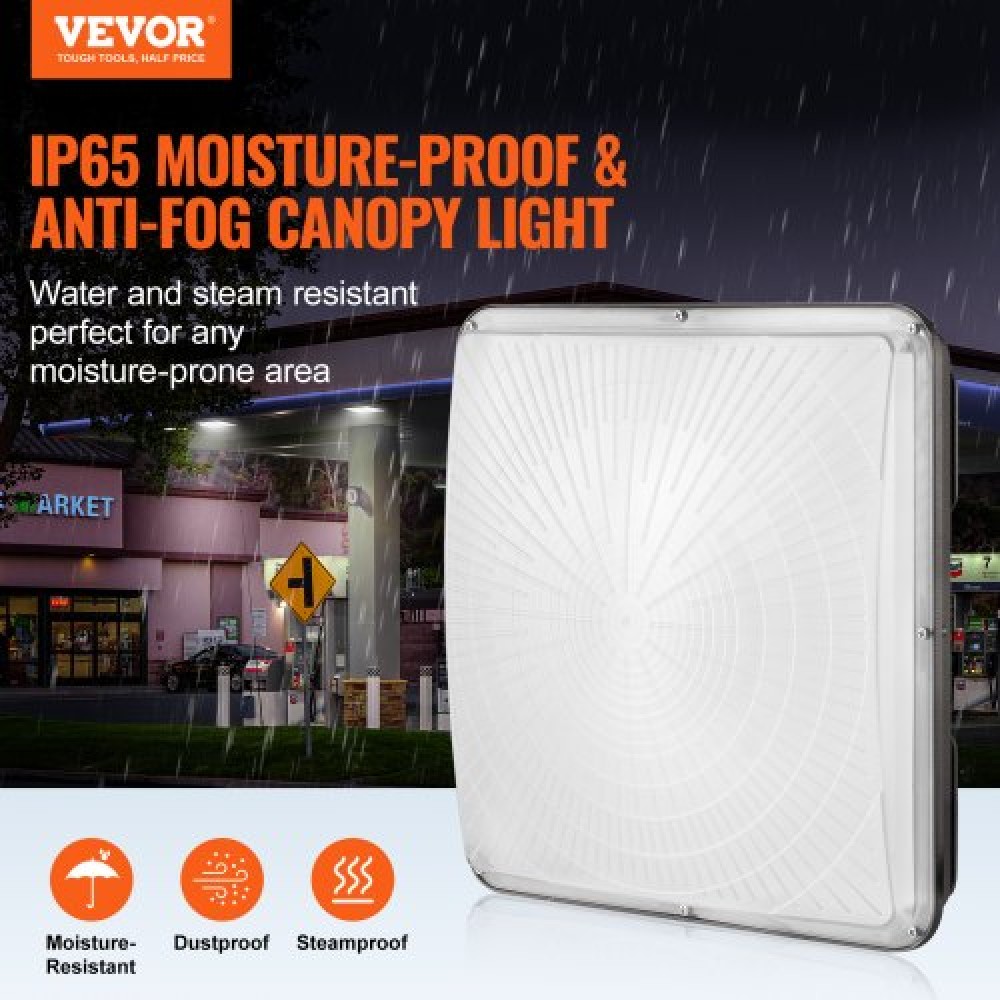 VEVOR LED Light Canopy, 150W, 16500LM 5000K Daylight Commercial Industrial Outdoor Canopy Light, 315mm x 315mm Επιφανειακή βάση Φωτισμός οροφής για βενζινάδικο Garage Street Shop Hotel, IP65