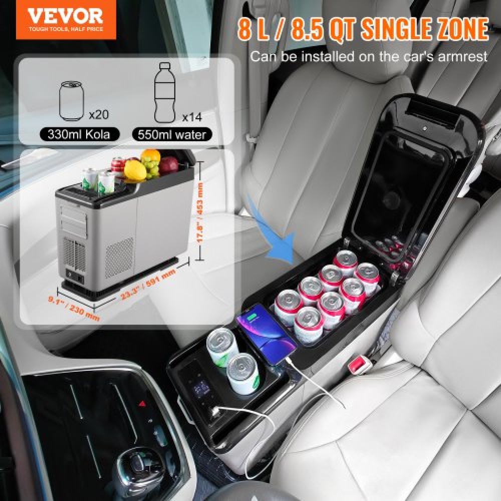 Ψυγείο αυτοκινήτου VEVOR, 12 Volt υποβραχιόνιο αυτοκινήτου Ψυγείο Ψυγείο, 15 L Μονοζωνική φορητή κατάψυξη, -4℉-68℉ Ρυθμιζόμενο εύρος, 12/24V DC και 100-240V AC συμπιεστής ψύκτη για εξωτερικούς χώρους, κάμπινγκ