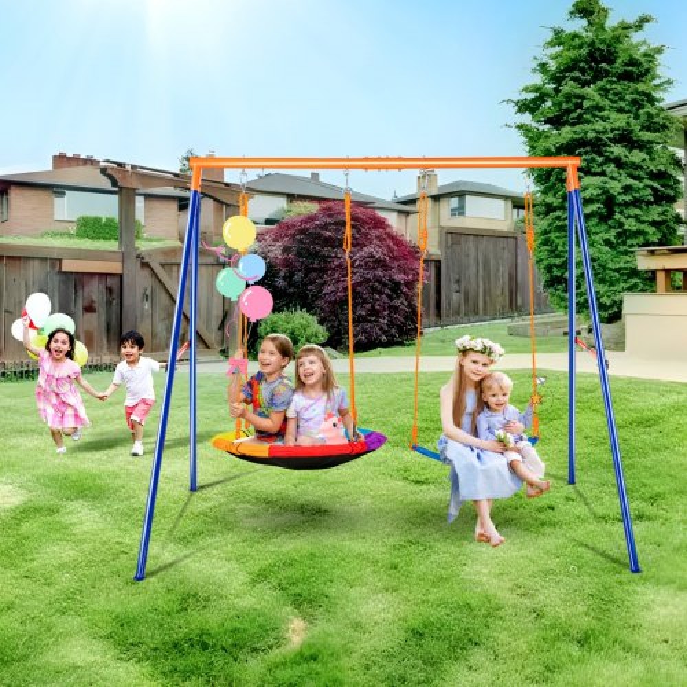 VEVOR Swing Swing για Backyard, 440lbs Load Capacity Swing Set, με 1 Saucer Swing Seat, 1 Belt Swing Seat, Heavy Duty A-Frame Metal Swing Stand και ρυθμιζόμενο σχοινί, Swingset Outdoor για παιδιά