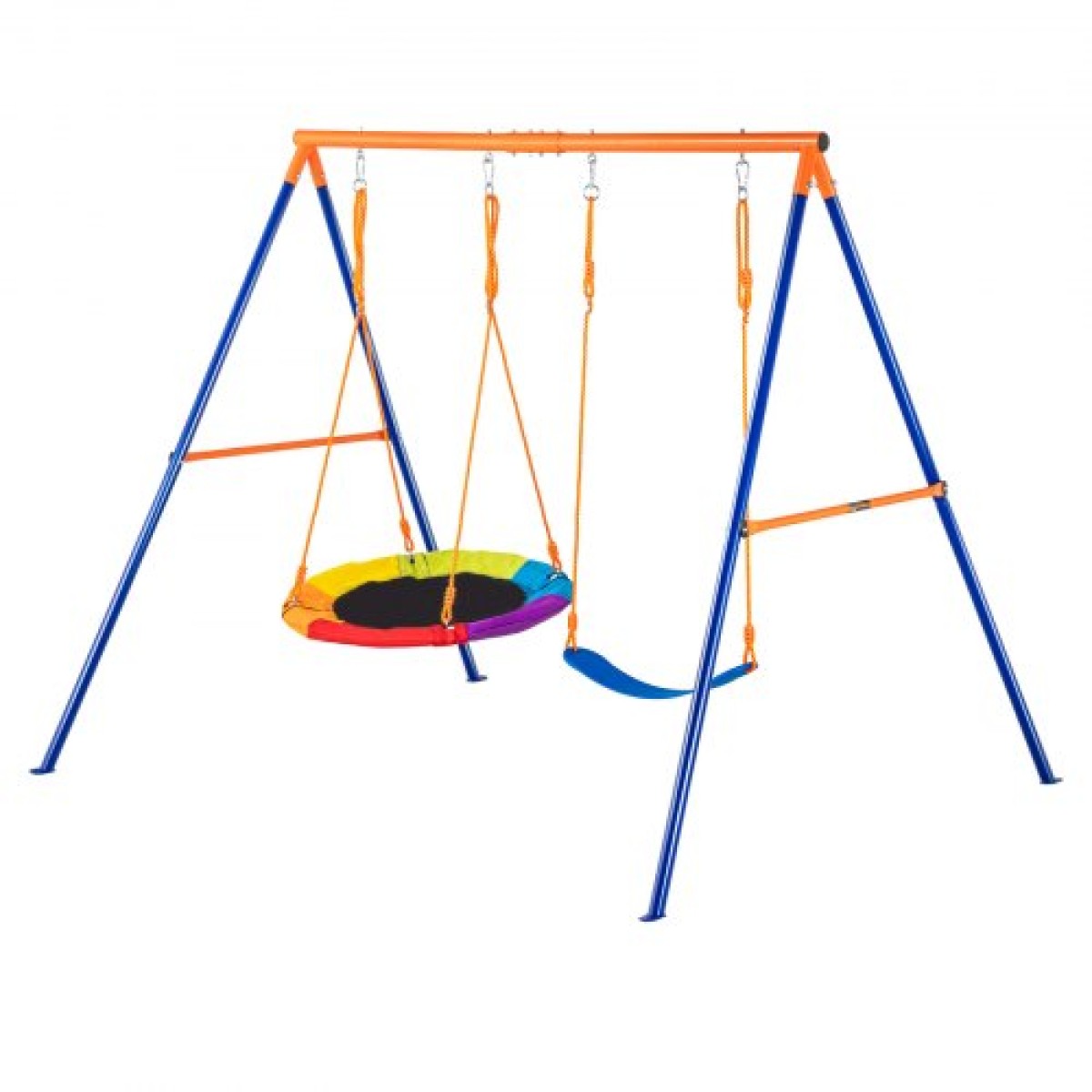 VEVOR Swing Swing για Backyard, 440lbs Load Capacity Swing Set, με 1 Saucer Swing Seat, 1 Belt Swing Seat, Heavy Duty A-Frame Metal Swing Stand και ρυθμιζόμενο σχοινί, Swingset Outdoor για παιδιά