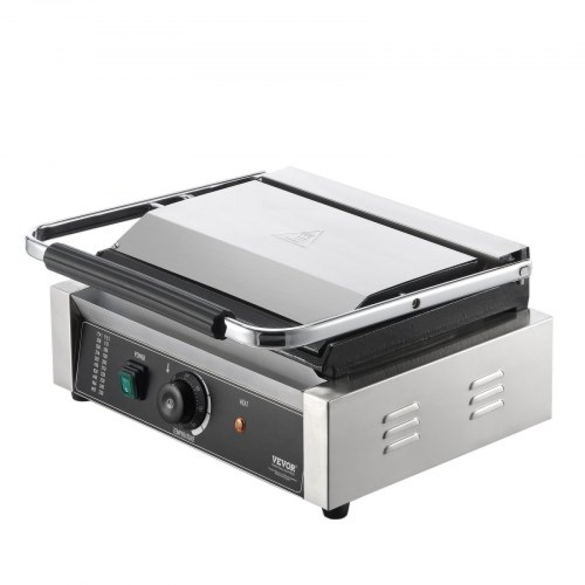 Εμπορική σχάρα Panini VEVOR, Ηλεκτρικό σάντουιτς Panini Maker 2200W, Ανοξείδωτη ψησταριά σάντουιτς με χειρολαβή και έλεγχο θερμοκρασίας, 34x23 cm Πλήρης επίπεδη εμαγιέ πλάκα, για μπριζόλα χάμπουργκερ μπέικον