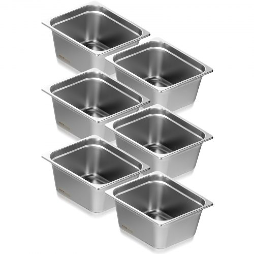 VEVOR 6 Pack Pans Hotel, 1/2 Size Anti-Jam Steam Pan, 0,8mm πάχος από ανοξείδωτο ατσάλι Επιτραπέζιο ταψί εστιατορίου, 6 ιντσών βαθύ εμπορικό επιτραπέζιο τηγάνι, τροφοδοσία αποθήκευσης τροφίμων, για βιομηχανικό και επιστημονικό