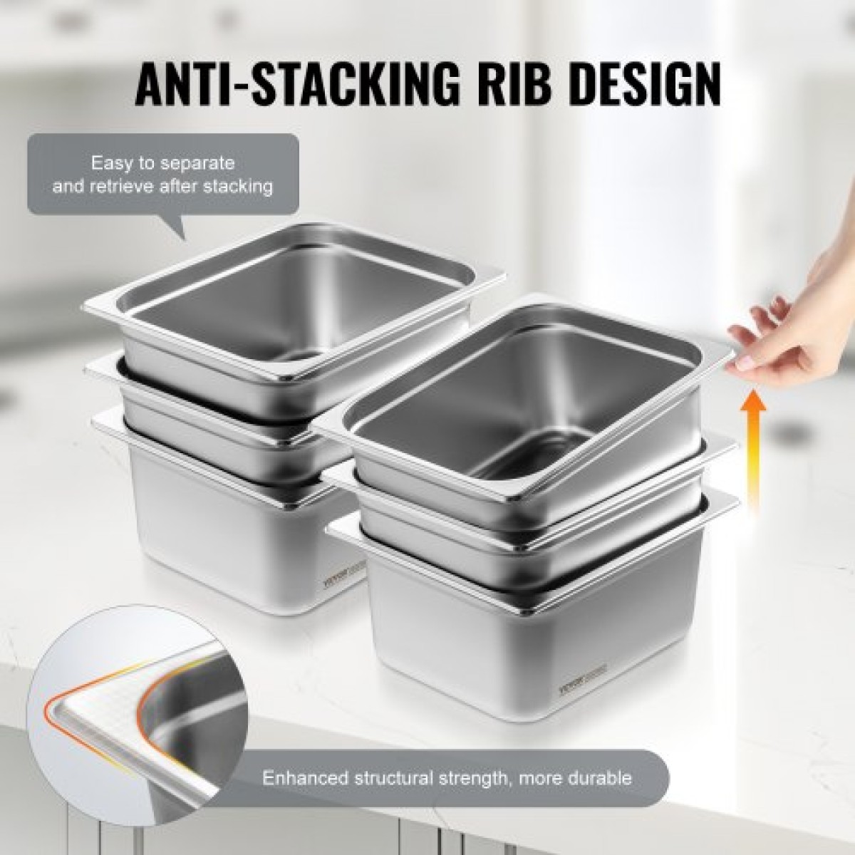 VEVOR 6 Pack Pans Hotel, 1/2 Size Anti-Jam Steam Pan, 0,8mm πάχος από ανοξείδωτο ατσάλι Επιτραπέζιο ταψί εστιατορίου, 6 ιντσών βαθύ εμπορικό επιτραπέζιο τηγάνι, τροφοδοσία αποθήκευσης τροφίμων, για βιομηχανικό και επιστημονικό