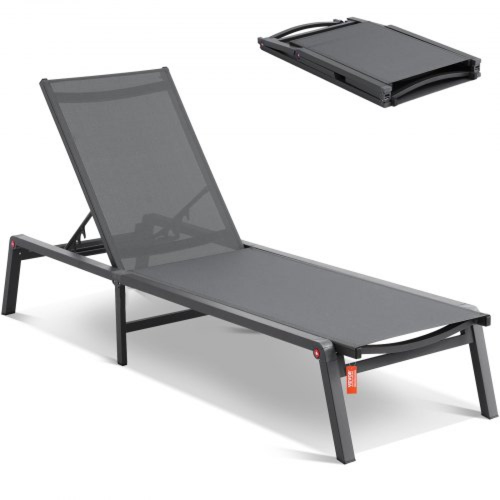 VEVOR Chaise Lounge Chair Outdoor, Αλουμινένια Καρέκλα Lounge Patio με ρυθμιζόμενη 5 θέσεων, Πτυσσόμενη ξαπλώστρα ξαπλώστρας πισίνας και πλήρως επίπεδη καρέκλα μαυρίσματος για αίθριο, παραλία, πισίνα, σκούρο γκρι
