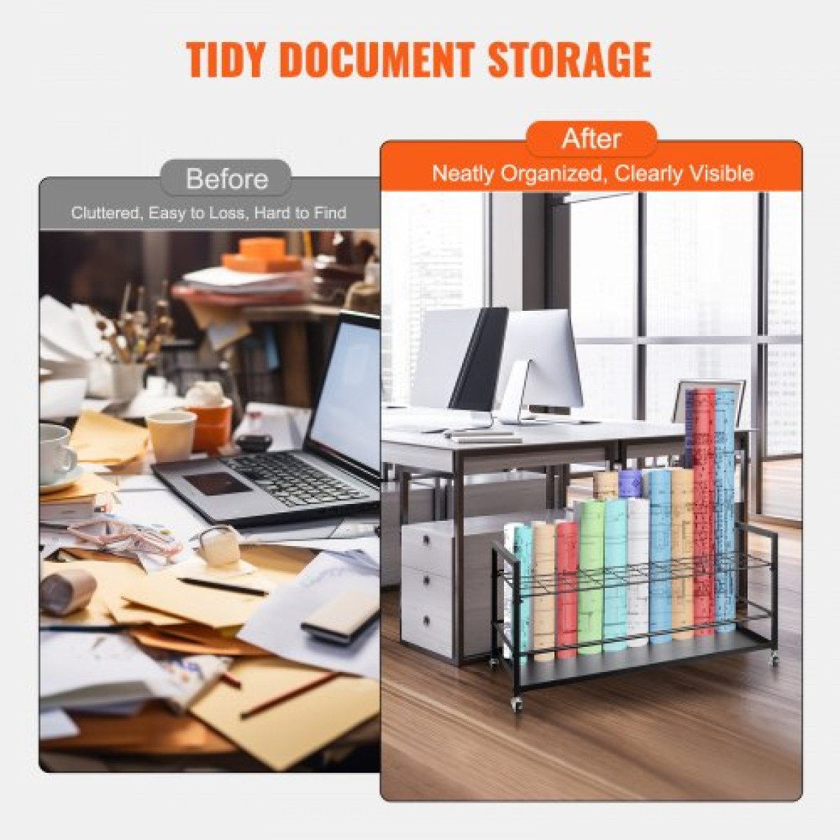 VEVOR Blueprint Storage Rack, 50 Slots Στήριγμα σχεδιαγράμματος με ρόδες, Κινητό μεταλλικό καλάθι αποθήκευσης σχεδιαγράμματος για σχέδιο κατασκευής χάρτη αφίσα Αρχιτεκτονικό, θήκη αρχείων σε ρολό για σπίτι, γραφείο, σχολείο