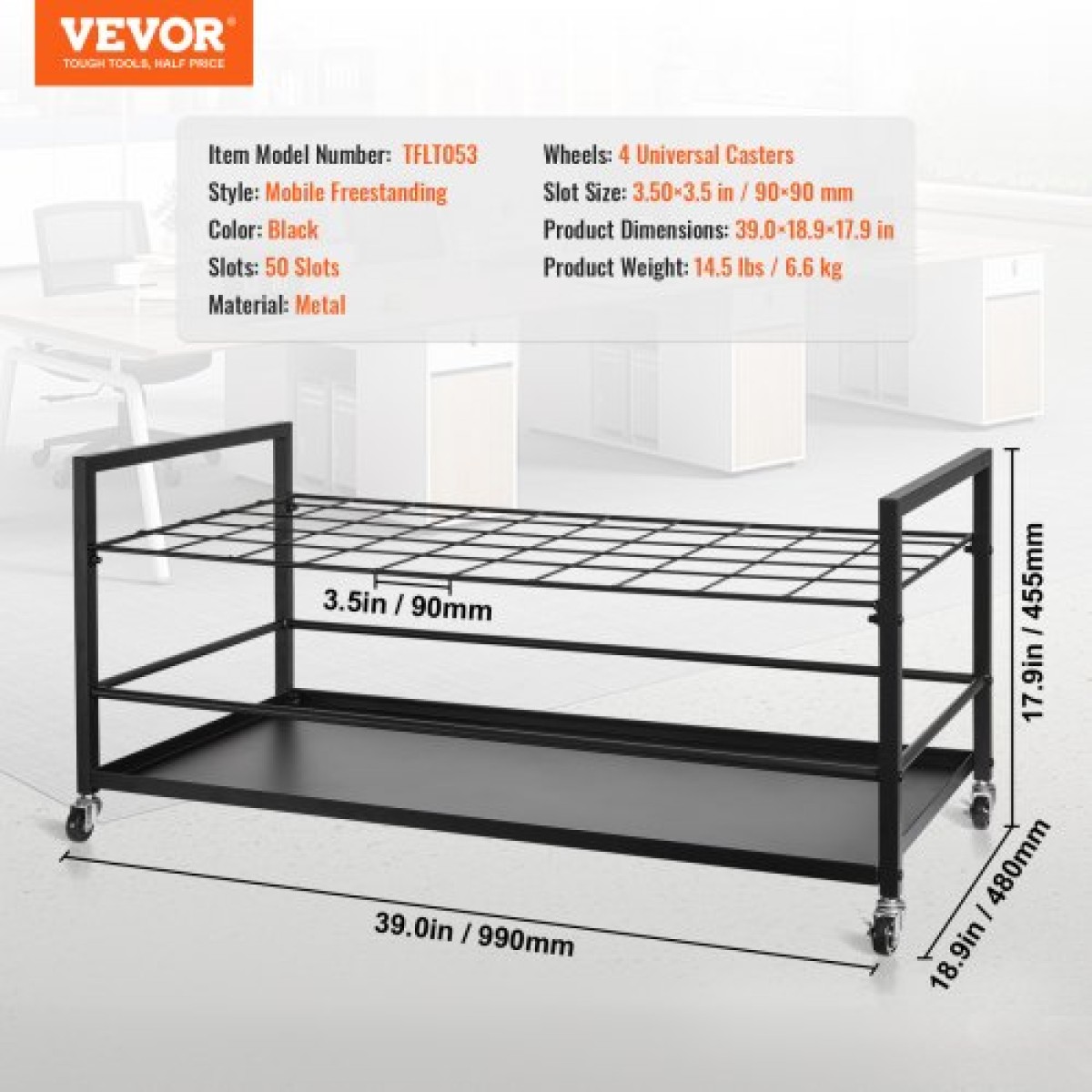 VEVOR Blueprint Storage Rack, 50 Slots Στήριγμα σχεδιαγράμματος με ρόδες, Κινητό μεταλλικό καλάθι αποθήκευσης σχεδιαγράμματος για σχέδιο κατασκευής χάρτη αφίσα Αρχιτεκτονικό, θήκη αρχείων σε ρολό για σπίτι, γραφείο, σχολείο