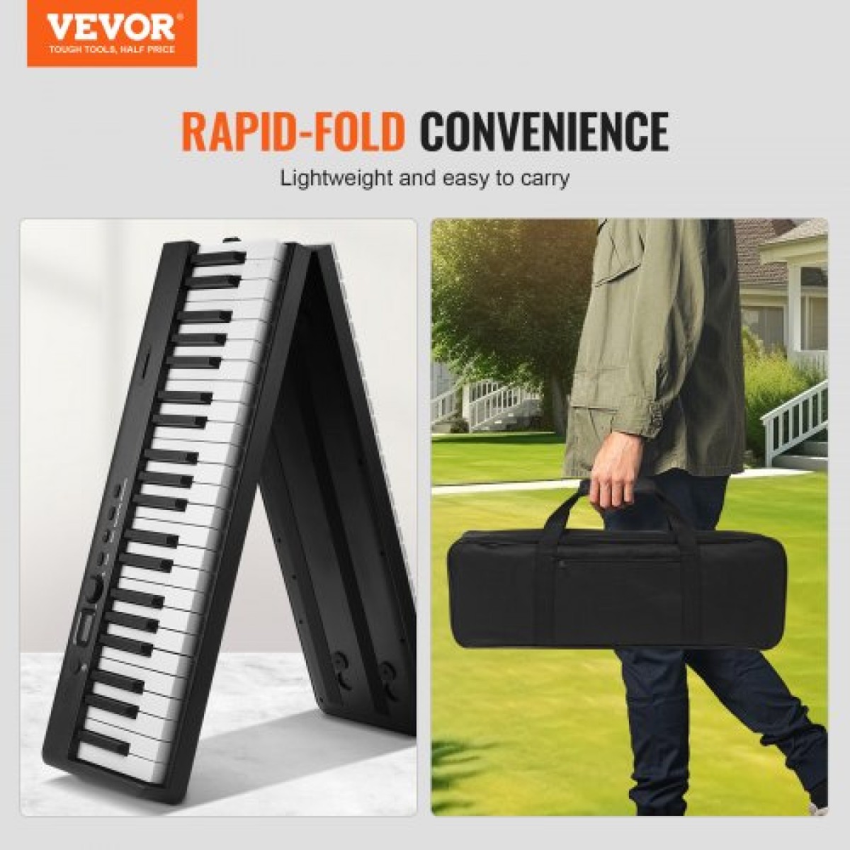 VEVOR 88 Key Folding Keyboard Piano, Bluetooth & MIDI, Φορητό ηλεκτρονικό ψηφιακό αναδιπλούμενο πιάνο με τσάντα πεντάλ για διατήρηση Ακουστικά με πλήκτρα αφής, επαναφορτιζόμενα για αρχάριους έφηβους, ενήλικες, μαύρο