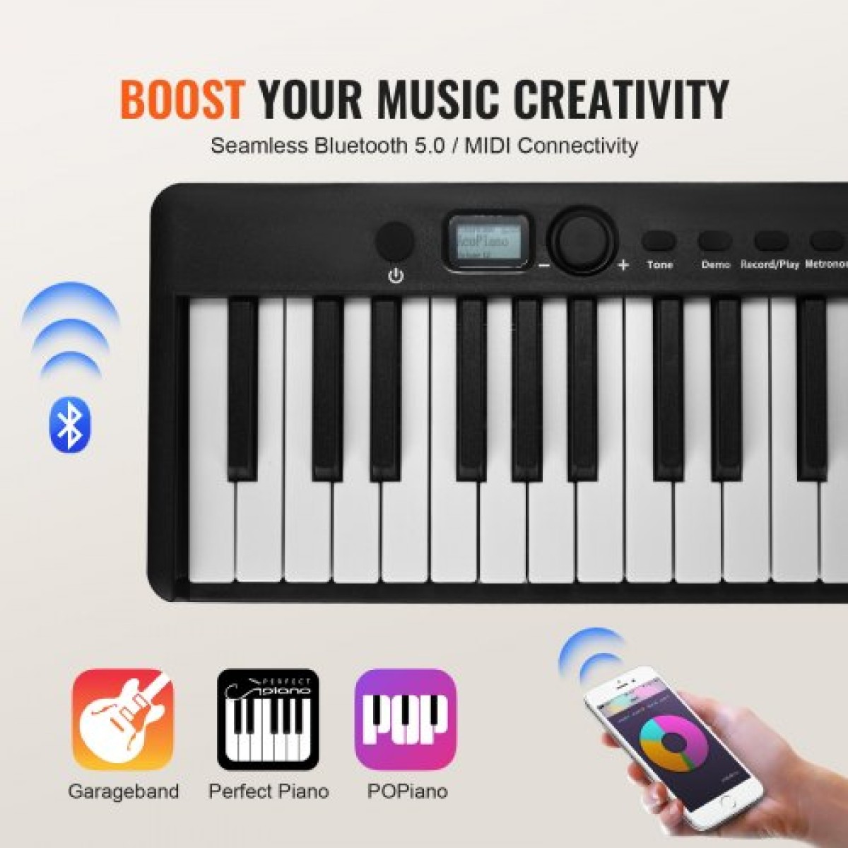 VEVOR 88 Key Folding Keyboard Piano, Bluetooth & MIDI, Φορητό ηλεκτρονικό ψηφιακό αναδιπλούμενο πιάνο με τσάντα πεντάλ για διατήρηση Ακουστικά με πλήκτρα αφής, επαναφορτιζόμενα για αρχάριους έφηβους, ενήλικες, μαύρο