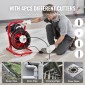 Μηχάνημα καθαρισμού αποχέτευσης VEVOR 23m x 10,5mm, Χειροκίνητη τροφοδοσία Sewer Snake Auger with 4 Cutters & ποδοδιακόπτης που ενεργοποιείται με αέρα για σωλήνες 50mm έως 100mm