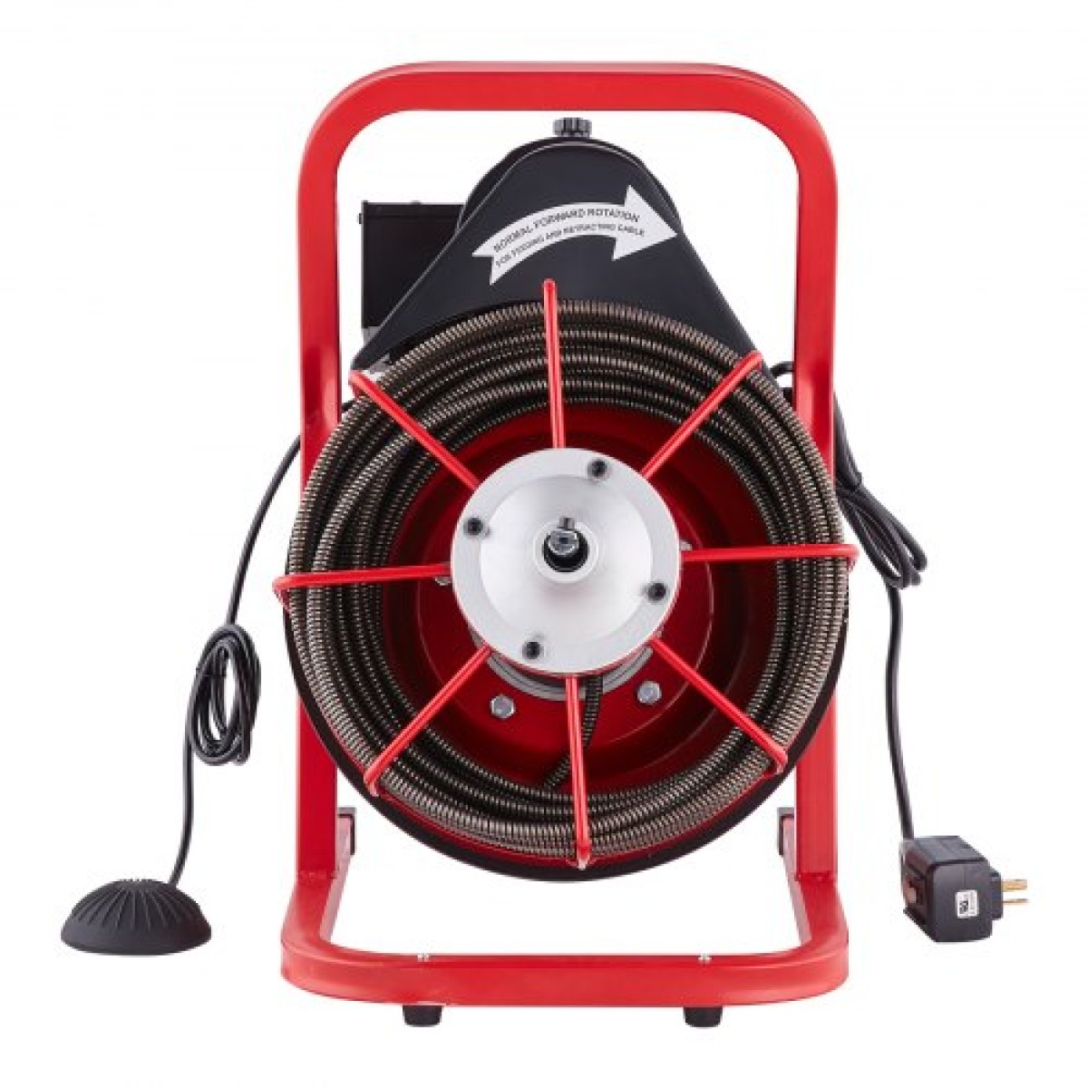 Μηχάνημα καθαρισμού αποχέτευσης VEVOR 23m x 10,5mm, Χειροκίνητη τροφοδοσία Sewer Snake Auger with 4 Cutters & ποδοδιακόπτης που ενεργοποιείται με αέρα για σωλήνες 50mm έως 100mm