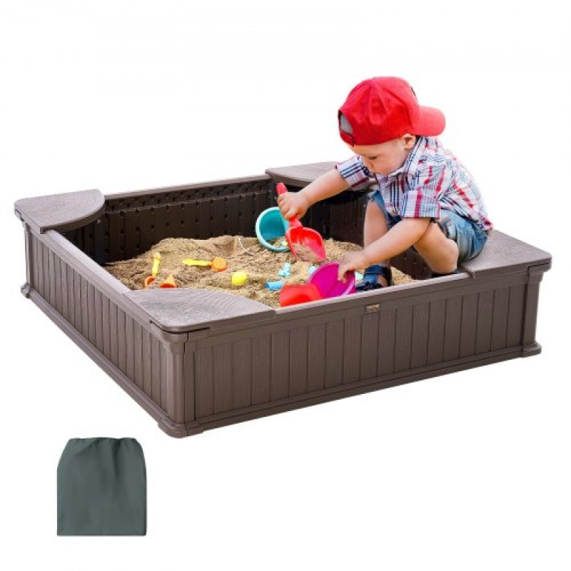 VEVOR Sandbox with Cover Square Sand Box HDPE Sand Pit Outdoor Backyard Ages3-12